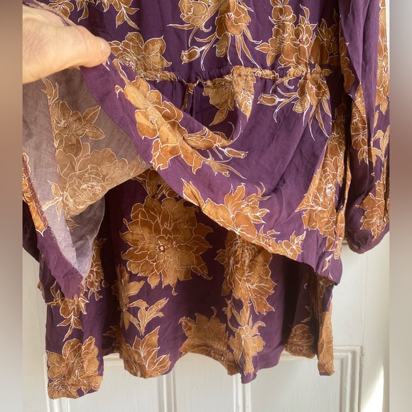 Free People shake It Floral Burgundy Ruffle Boho Tie Pullover Mini Dress… - Picture 5 of 13